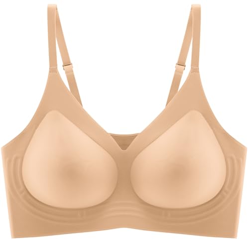 Image of PRETTYWELL Comfortable Bras, Seamless Wire Free Everyday Bras for A to D Cups, V Neck Soft and Light Basic Bras for Women