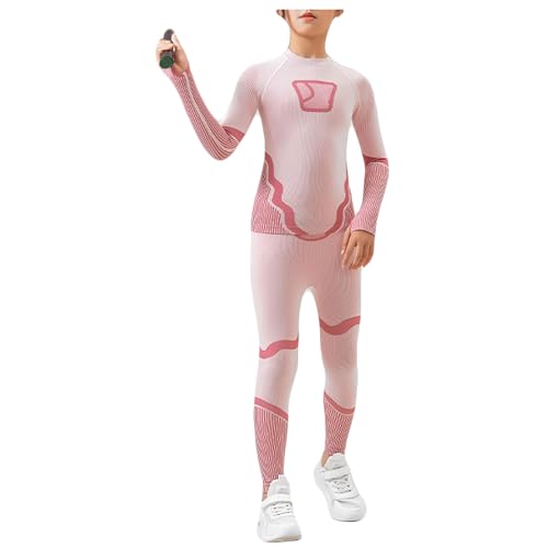 Jueshanzj Kids winter thermal underwear ski suit sports physical training clothing long-sleeved Pink S