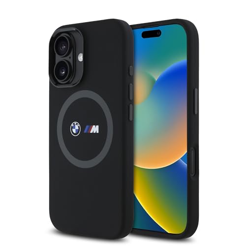 CG Mobile BMW HC M Coque de téléphone conçue pour iPhone 16, Durable, résistante aux Chocs, Compatible avec MagSafe, Coque en Silicone imprimé avec Anneau Noir