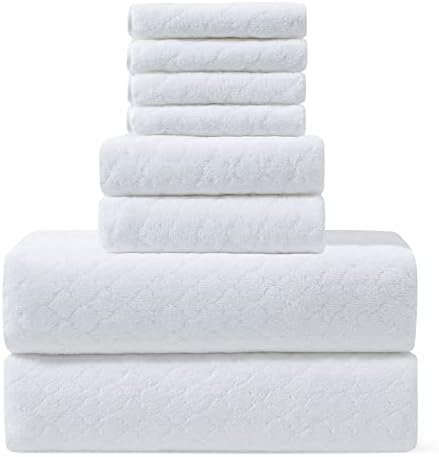 Extra Large Bath Towel Sets of 8, 2 Large Bath Towels Oversized, 2 Hand Towels, 4 Washcloths, Soft Microfiber & Quick Dry & Highly Absorbent Bath Towels for Bathroom Kitchen Spa Hotel Gym Pet(White)