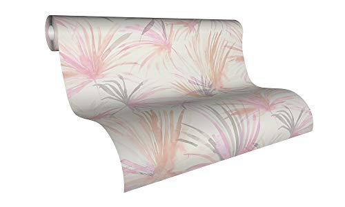 Livingwalls Colibri 366241 36624-1 - Papel pintado de fieltro con estampado de palmeras en aspecto de la jungla, 10,05 m x 0,53 m, gris, blanco y rosa, fabricado en Alemania Cover