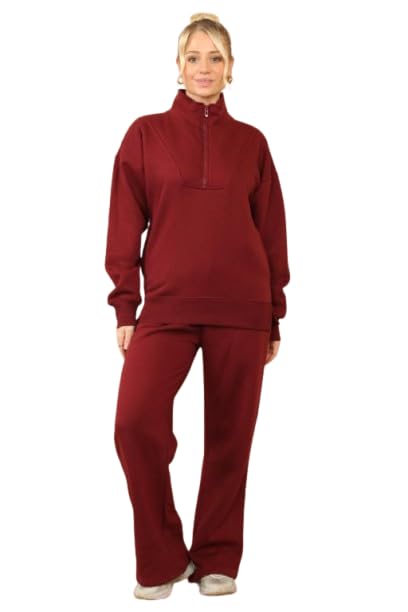 Haut demi-zippé et jogging polaire femme bordeaux isolation thermique S-M