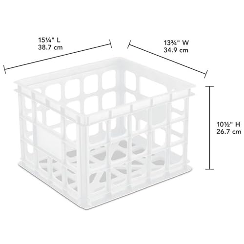 Sterilite Storage Crate, Stackable Plastic Bin Open Basket with Handles, Organize Home, Garage, Office, School, White, 6-Pack - Image 3