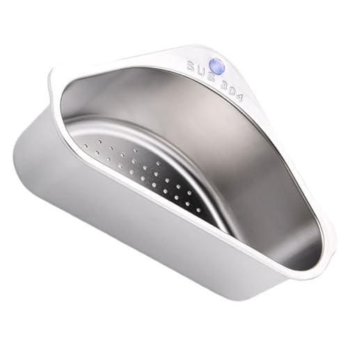 NUOBESTY Escurridor de Fregadero Triangular de Acero Inoxidable Ventosa, Cesta Multiusos para Frutas y Verduras, Colador de Platos Práctico para Cocina, Estante de Esquina Antideslizante