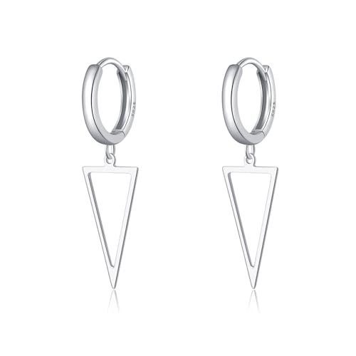 SLUYNZ 925 Sterling Silver Triangle Dangle Earrings for Women Teens Simple Geometric Dangle Earrings Minimalist Hoop Earrings Drop