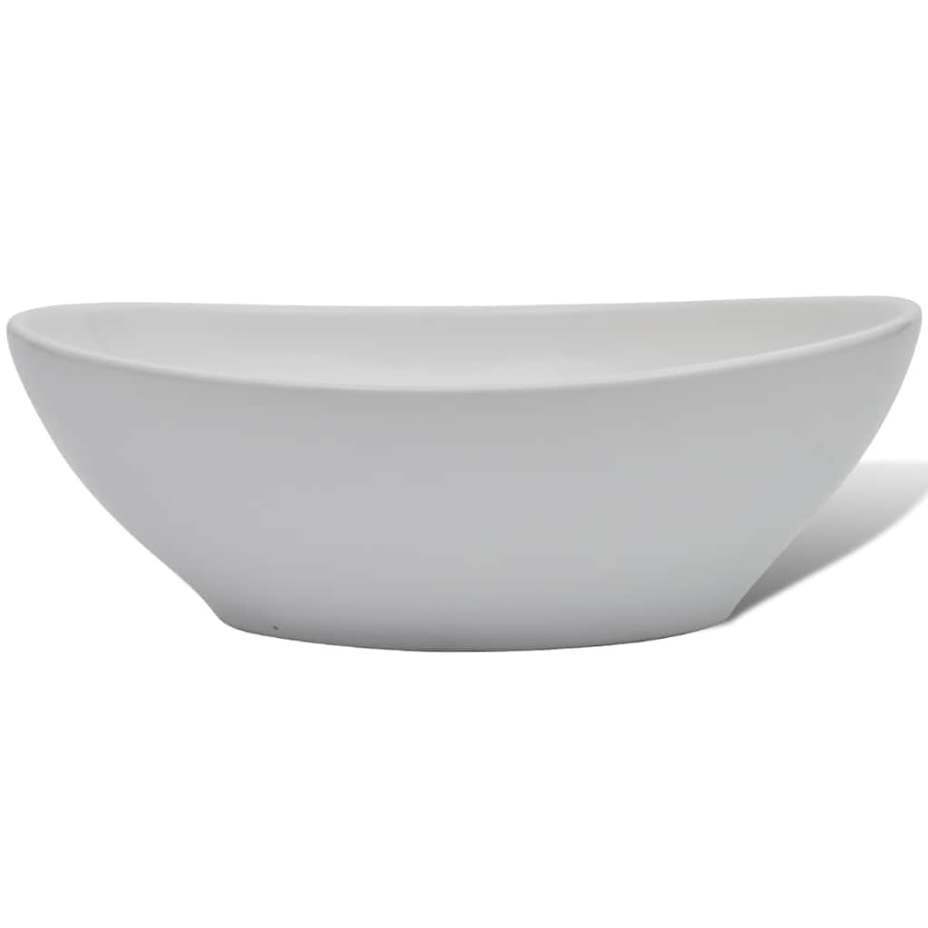 Umywalka łazienkowa z kranem mieszakowym, ceramiczna, owalna, biała, zajmująca niewiele miejsca umywalka nasadowa do łazienki, umywalka z chromowaną armaturą, łatwy montaż, łatwa w utrzymaniu