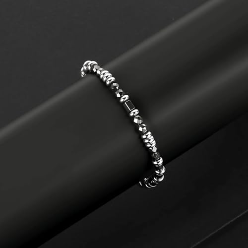 Pulsera de acero inoxidable para hombre con cuentas de ágata negra miniatura 4