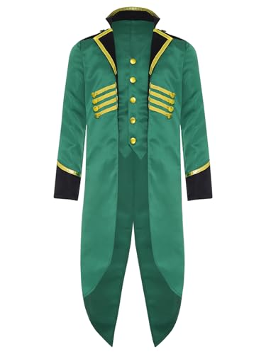 Loodgao Kids Boys Medieva Magician Costume Halloween Tailcoat Jacket Steampunk Gothic Uniform Long Sleeve Tuxedo Dress Up Green 11-12 Years
