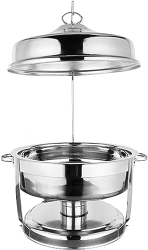 WOTZOV Plato Calefactor de Acero Inoxidable para Buffet - Juego de ollas Calientes de Acero Inoxidable para Buffet con Tapa de Cristal y Soporte de Tapa Integrado, Bandeja Redon