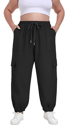 OLRIK Plus Size Cargo Pants for Women Adjustable Drawstring Joggers Casual Loose Baggy Trousers with Pockets4
