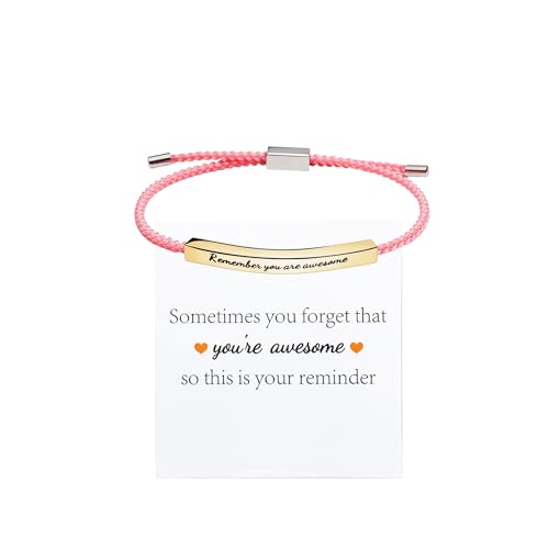 You Are Awesome Inspirational Bracelets for Women Adjustable Handmade Braided Bracelet Stainless Steel Tube Engraved Inspirational Bracelet Birthday Valentines Jewelry Gifts for Teen Girls - Main Image