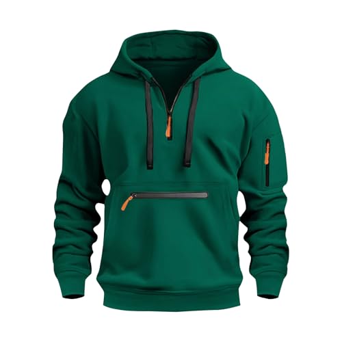 1/4 Zip Hoodie Mens Tactical Hooded Sweatshirt Military Style with Pockets Casual Outdoor Wear