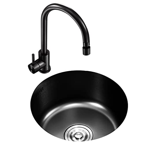 Single Bowl Kitchen Bar Sink Black Wet Bar & Prep Sink 304 Stainless Steel RV Sink With Faucet & Drain(Black(b) 30x30x18cm) (Bla