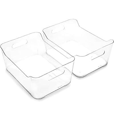 BINO | Plastic Storage Bins, Large - 2 Pack, Clear | THE SOHO COLLECTION | Pantry Organizers and Storage Containers | Fridge Organizer Bins | Kitchen Cabinet Organizer | Medicine Cabinet Bin