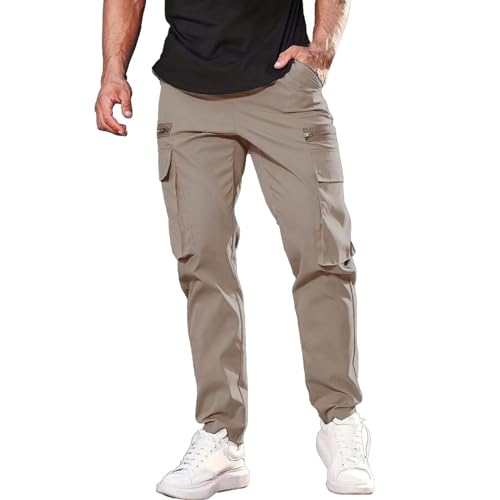 Mens Resort Wear 2025 Cargo Sweatpants Drawstring Joggers Relaxed Fit Stretch Polyester Casual Pants with Pockets