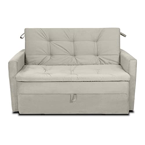 Sofá Cama 2 Lugares com Braço Veludo Pavia Bege Venezia Matrix