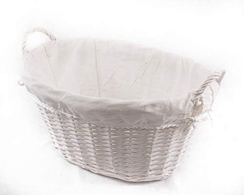 DiKasa Oval-Shaped Wicker Basket, White with Fabric Insert, 55 x 39 x H27 cm