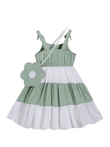 MakeMeChic Girl's Color Block Ruffle Tiered Bow Knot Knee Length A Line Cami Dress with Bag2
