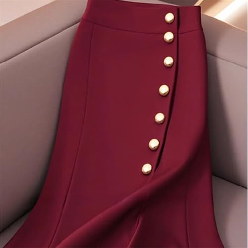 Women Elegant Temperament Solid Color Pencil Skirt Office Slim High Waist Single Breasted Skirts3