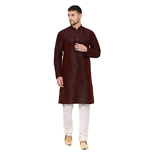 Image of VASTRAMAY VM Mens Silk Blend Kurta Pyjama Set - Classic Ethnic Attire for Timeless Style and Cultural Celebrations | Soft Comfortable Solid Full Sleeves Kurta and Churidar Pyjama Set