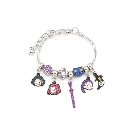 Armband der Hexenjägergilde – Con Rumi, Mira & Zoey, Colgantes de Espada y Gato de Esmalte – Pulsera de Fantasía Gótica con Cadena de Serpiente de Aleación