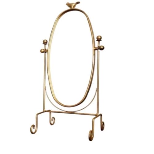 TentHome Miroir Vintage Ovale Miroir de Maquillage Rotatif en Métal sur Pied Miroir de Rasage sur Table sans Perçage pour Salle de Bain (Doré)