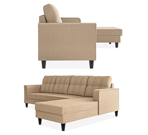 Image of Adorn India Maddox Tufted L Shape 6 Seater Sofa Set RHS (Beige) (3 Year Warranty)