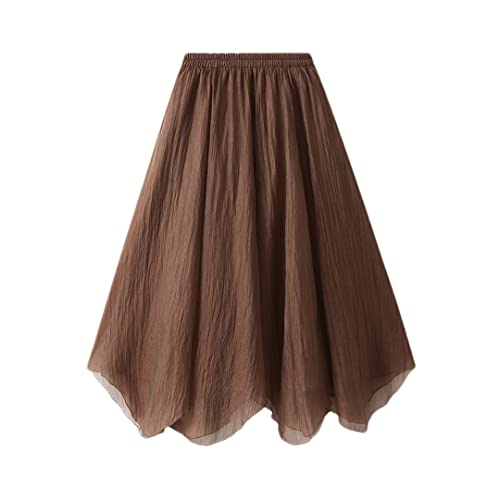 Jupe en tulle irrégulière kaki pour femme avec taille haute élastique