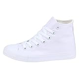  SCARPE VITA Damen Sneaker High Basic Turnschuhe Schnürer Freizeit Schuhe Canvas Stoff Schnürschuhe 178553 Weiss Weiss High 42