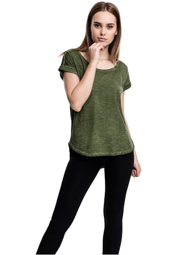 Ladies Long Back Shaped Spray Dye Tee T-Shirt Verde olive L
