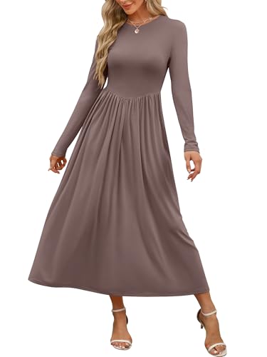 ANRABESS Women's Long Sleeve Elegant Modest Drop Waist Maxi Dress 2025 Fall Casual Flowy Pleated Long Dresses with Pockets