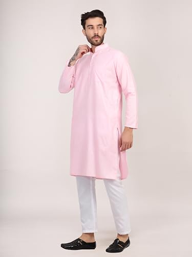 Image of HUZUR Men's Cotton Full Sleeve Long Knee Length Kurta Pajama Comfortable Wear for Festival and Occasion like Holi,Diwali,Eid,Haldi,Mehendi and Wedding