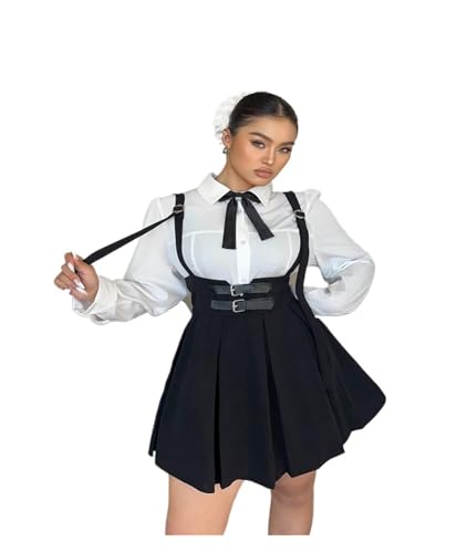 Overall Dress Plus Size Women's High Waisted Solid Colour Peplum Casual Suspender Skirt Elegant Casual Pure Skirt(1XL) Black