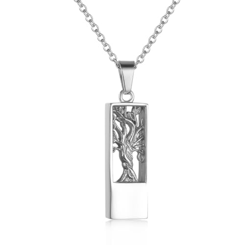 Tree Of Life Urn Necklace-Memorial Keepsake Pendant (1.18 inches) Ashes Holder For Loved Ones, Waterproof Engravable,Comfort Carry in Stainless Steel