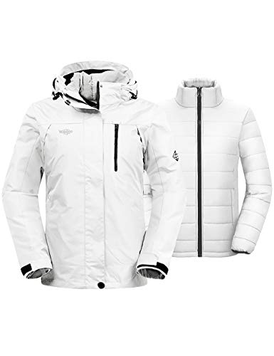 Wantdo Women's Windproof 3-in-1 Jacket Hooded Waterproof Ski Coat Ivory 2XL