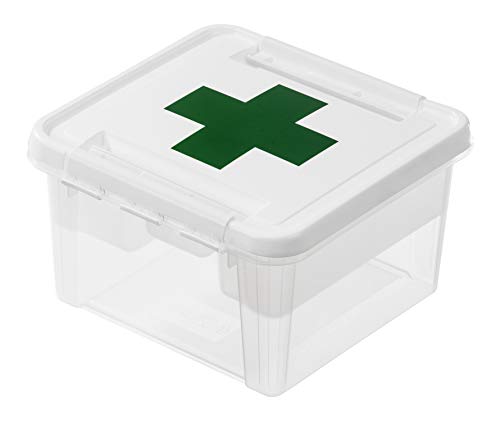 SmartStore Deco kunststof EHBO-box, medicijndoos, opbergdoos voor medicijnen, met inzet, 8l, 10 jaar garantie, clipsluiting, stapelbaar en nestbaar, BPA-vrij, l28 x w28 x h17cm