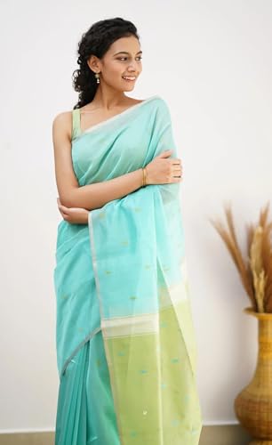 Image of Women's Cotton Soft Silk Sarees | Jamdani Cotton Saree With Attach Unstitched Blouse Piece