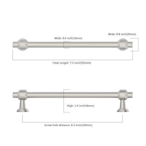 Image of 10 Pack 6.3 inch(160mm) Brushed Satin Nickel Cabinet Pulls Kitchen Cabinet Handles Cabinet Hardware Nickel Drawer Pulls for Cupboard CK0081