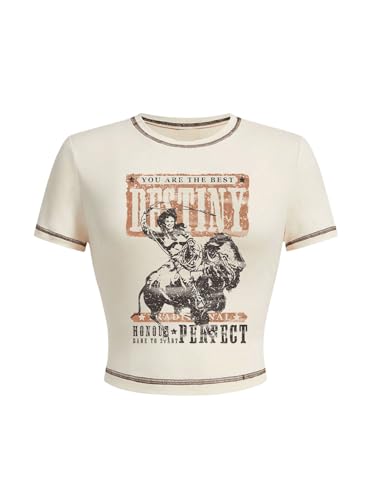 SOLY HUX Women's Vintage Graphic Tees Crop Tops Short Sleeve Letter Western Cowgirls Y2k T Shirt