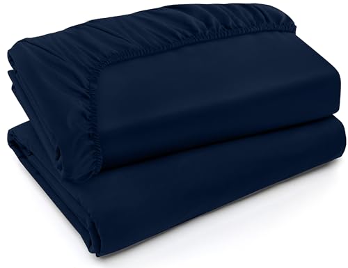 Image of Utopia Bedding Queen Fitted Sheets - Bottom Sheets - Deep Pockets - Soft Brushed Microfiber - Shrinkage & Fade Resistant - Easy Care - 2 Fitted Sheet Only (Navy)