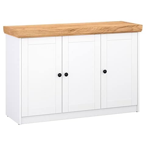 Homestyle4u 2229 Kommode Sideboard Eiche Matt Weiß Holz Massiv Schrank Cover