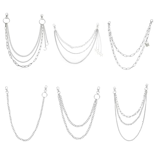6 Stück Hosenkette, Jeanskette Hosen Kette Punk Hip Hop Hosenkette Set, Hosenkette Herren, Hosenkette Damen(37-47cm /14.57-18.5inch) Gürtel Kette Hosenkette Für Damen Männer