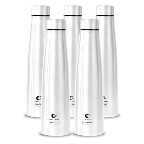 Image of Clay Craft VACBOTT Chariot Single Walled Non Insulated Water Bottle-900ML, 5-Piece(Silver) Leak Proof | Easy Grip |Easy To Carry| Gym Bottle | Home | Kitchen | Hiking | Treking Bottle | Travel Bottle