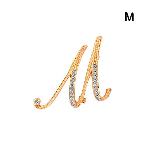Brand Letters A to M Clear Crystal Rhinestone Brooch Pins for Women Jewelry in Gold Color Plated Letter Brooch-M-