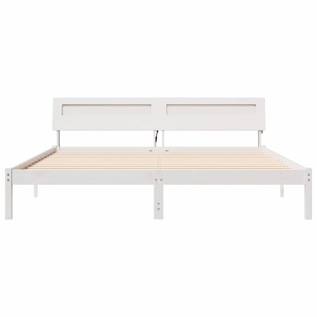 Lite drewno sosnowe platformowy z zagłówkiem biały 200 x 200 cm