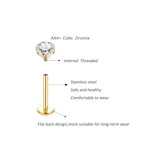 Aumeo 18G 16G Labret Jewelry Flat Back Nose Lip Rings Studs Stainless Steel Tragus Forward Helix Medusa Ashley Lip Monroe Labret Piercing Jewelry for Women3