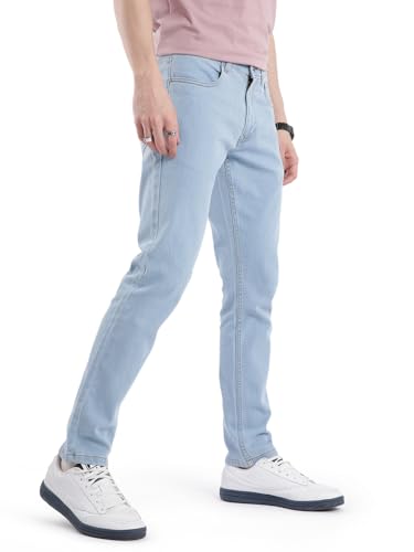 Image of WROGN Men Cotton Blend Jeans | Solid | Mid Rise | Slim Fit