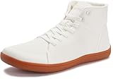 WHITIN Men's High Top Barefoot Shoes Wide Toe Box Minimalist Zero Drop Sole Sneakers Ankle Size 10 Width 10W Trainer Tennis Minimus Training White 44