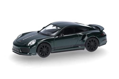 Herpa Modellauto Porsche 911 (991) Turbo, Verde British Racing Green, Miniatur im Maßstab 1:87, Sammlerstück, Made in Germany, Modell aus Kunststoff