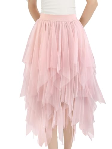 Soudittur Damen Tüllrock A-Linie Midirock Mehrlagig Feenrock...